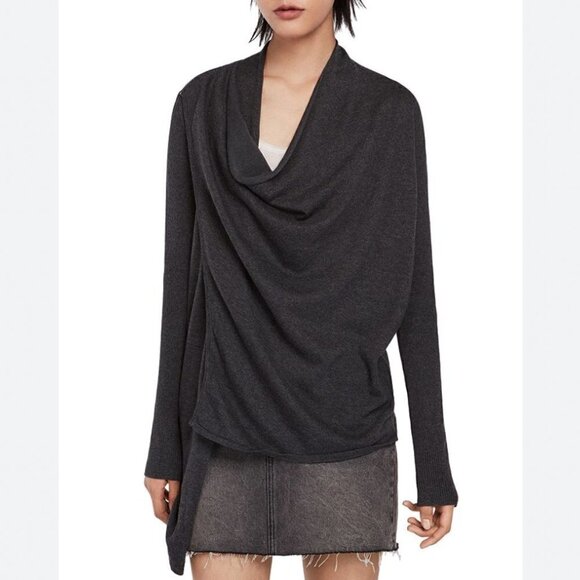 ALLSAINTS Drina Draped Black Wool Cardigan Size 0 - Picture 1 of 10